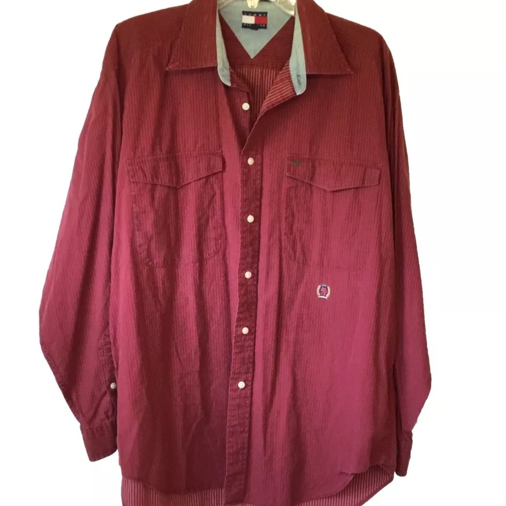 Tommy Hilfiger Shirt Mens Size Large red black striped